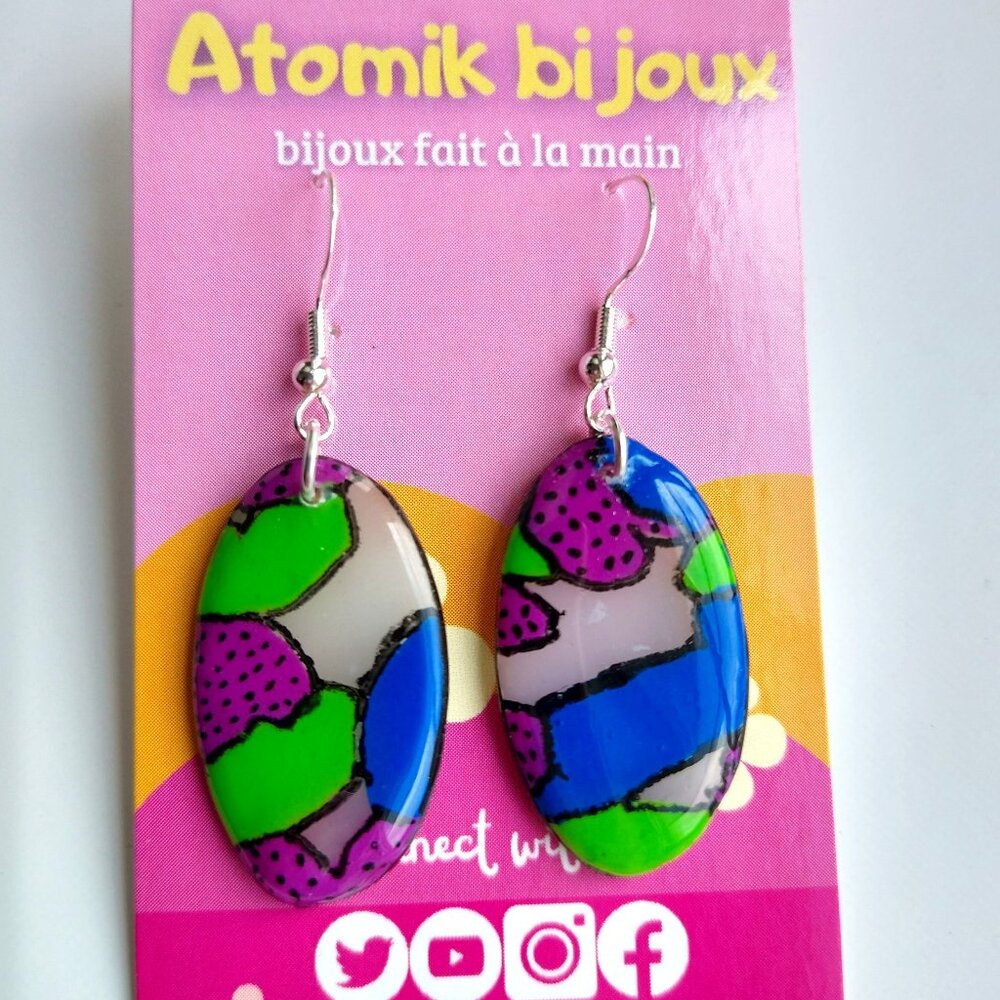 Handmade multi-color polymer clay earrings. Boucles d'oreilles fait à la main